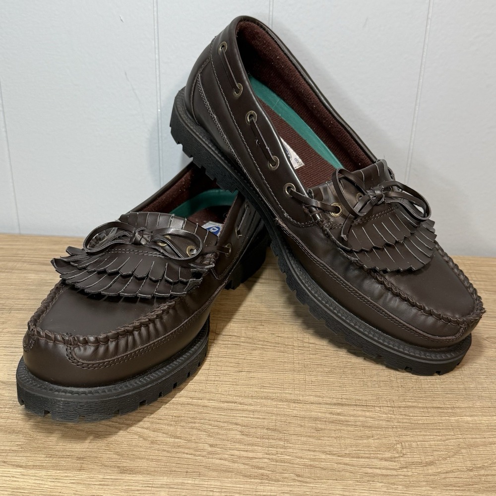 Dr. Scholl's Shoes Brown Leather Loafers Moc Toe Fringe Comfort Mens 9.5 Slip-on